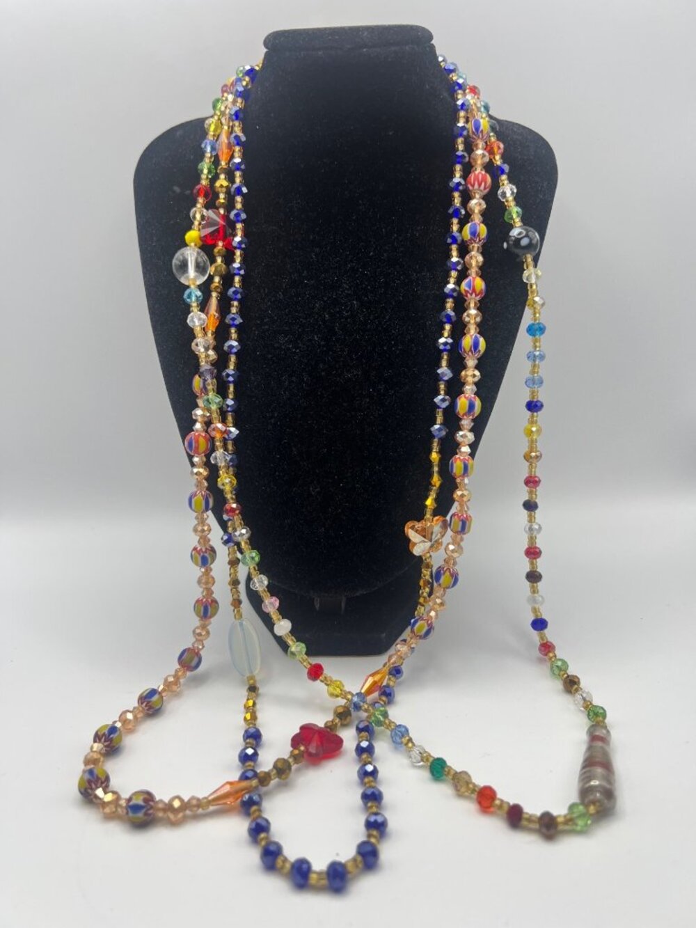 Lot Of 3 Glass Clay Bead Necklaces Multicolor 27" Handmade Boho Festival Layer